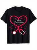 Men's T-Shirt Nurse Practitioner Heart Shaped Stethoscope Surrounded By Floating Red Hearts