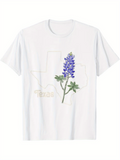 Men's T-Shirt Texas Bluebonnet Over Outlined State With Delicate Foliage Flower