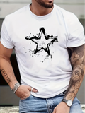 Men's T-Shirt Splattered Ink Black Outline Distressed Artistic Star