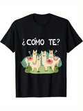 Men's T-Shirt Playful Pastel Llamas Standing On Lush Green Grass Under Whimsical Leaves Llama