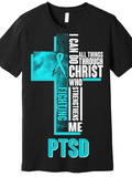 Men's T-Shirt Fighting PTSD With Teal Cross And Inspiring Christian Message