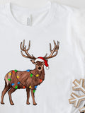 Men's T-Shirt Festive Reindeer Wrapped With Colorful Christmas Lights Wearing Santa Hat Reindeer