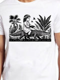 Men's T-Shirt Vintage Wild Jungle Scene With Girl Riding Majestic Crocodile