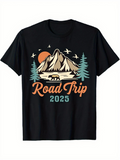 Men's T-Shirt Road Trip Among Pines With Sunlit Mountains And Soaring Birds Bear