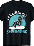 Men's T-Shirt Id Rather Be Snowboarding Bold Blue Circle With Jumping Rider Snowboard