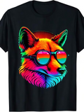 Men's T-Shirt Vibrant Neon Colors Reflecting On Sunglasses Fox