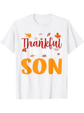 Men's T-Shirt Thankful Leaves And Scattered Autumn Symbols Surrounding Son