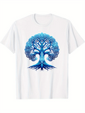 Men's T-Shirt Intricate Blue Swirling Patterns Flowing On Ancient Mystic Tree