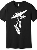 Men's T-Shirt Cartoon Airplane Dropping Large Bombs With Bold Letter Design
