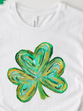 Men's T-Shirt Hand Painted Artistic Green Swirl Clover Leaf Design Shamrock
