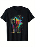 Men's T-Shirt Vivid Splashes Of Colors Surrounding A Lone Backpacker Exploring Night Sky