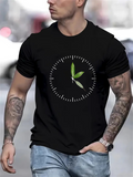 Men's T-Shirt Simple Green Leaves Forming Elegant Watch Dial Design