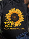 Men's T-Shirt Accept Understand Love Bright Sunflower With Scattered Yellow Puzzle Pieces Flower