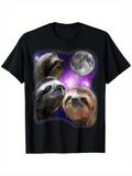 Men's T-Shirt Cosmic Night Sky With Three Sloths Admiring A Glowing Full Moon