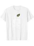 Men's T-Shirt Apple Picking Crew Simple Outline With Leaf And White Apple