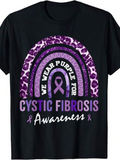 Men's T-Shirt We Wear Purple For Cystic Fibrosis Awareness With Animal Print Pattern Ribbon