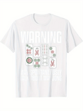 Men's T-Shirt Warning Mahjong Tiles With Playful Patterns Under White Letters