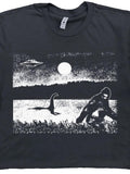 Men's T-Shirt Mysterious Night With UFO Full Moon Lake And Forest Sasquatch