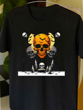 Men's T-Shirt Fiery Orange Glow Surrounding Haunted Candles And Multiple Skulls