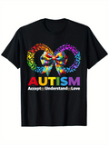Men's T-Shirt Autism Accept Understand Love With Rainbow Infinity Symbol And Colorful Butterflies