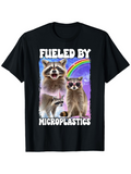 Men's T-Shirt Fueled By Microplastics Vibrant Raccoons With Sunglasses Under Rainbow Sky