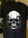 Men's T-Shirt Dark Grunge Black Texture With Cracked Detailed Bone Elements Skull