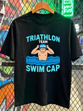 Men's T-Shirt Triathlon Team Swim Cap With Cartoon Swimmer Wearing Blue Goggles In Pool