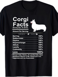 Men's T-Shirt Corgi Facts Nutritional Chart With Playful Dog Silhouette On Black Fabric T Shirt