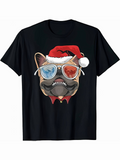 Men's T-Shirt Christmas Santa Hat With Sunglasses On Bulldog Dog