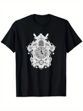 Men's T-Shirt Intricate Carving With Forest Creatures And Vintage Clock Design
