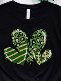 Men's T-Shirt Green Glitter With Clover Stripes Animal Print Hearts