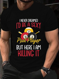 Men's T-Shirt Sexy Pool Player With Bold Numbered Billiard Balls Design