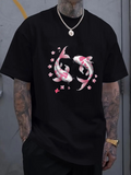 Men's T-Shirt Cherry Blossom Petals Floating With Graceful Koi Fish Pair