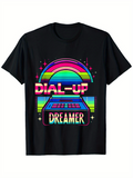 Men's T-Shirt Dial Up Dreamer With Neon Rainbow Glow And Vintage Computer