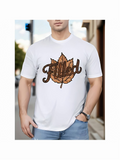 Men's T-Shirt Filled Autumn Leaf Illustration Overlapping Artistic Script Leaf
