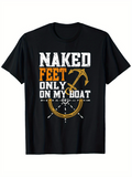 Men's T-Shirt Naked Feet Only On My Boat Nautical Anchor With Compass Artwork