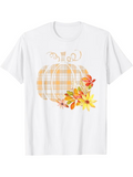 Men's T-Shirt Autumn Flowers With Plaid Leaves Around A Cozy Pumpkin