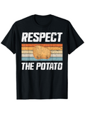 Men's T-Shirt Respect The Potato Retro Sunset Stripes With Central Golden Potato