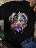 Men's T-Shirt Vivid Multicolored Splashes With Expressive Gaze Depicting A Lively Dog
