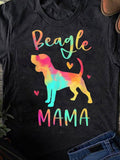 Men's T-Shirt Beagle Mama With Rainbow Hearts And Colorful Silhouette Beagle Dog