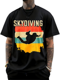 Men's T-Shirt Skydiving Vintage Striped Sunset With Silhouette In Freefall Skydiver