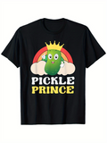 Men's T-Shirt Pickle Prince With Cartoon Crowned Green Pickle Over Rainbow Clouds