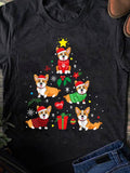 Men's T-Shirt Playful Corgis With Holiday Lights Ornaments And Christmas Tree Gift