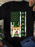 Men's T-Shirt Cute Corgi With Green Hat And Clover Accents Under Festive Flag