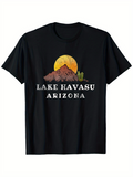 Men's T-Shirt Lake Havasu Arizona Sunrise Mountains With Cactus In Desert Landscape