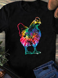 Men's T-Shirt Vivid Color Splashes Creating A Lively Standing Chicken