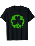 Men's T-Shirt Splattered Green Paint Effect Surrounding Classic Lucky Shamrock Leaf