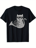 Men's T-Shirt Cool Cat With Jazz French Horn Wearing Sunglasses Tshirt