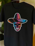 Men's T-Shirt Vibrant Neon Glow With Sombrero Wearing Skull