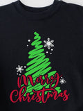 Men's T-Shirt Merry Christmas With Hand Drawn Swirl Green Tree And Snowflakes